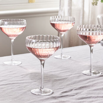 Set Of Four Ribbed Glass Champagne Saucers, 3 of 9