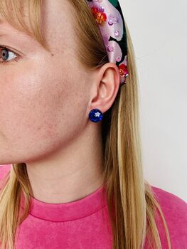 Berry Bright Blueberry Glitter Resin Stud Earrings / Berry Fruit Jewellery / Shimmering Fruit Accessory, 4 of 4
