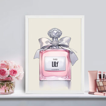 Teen Girls Personalised Perfume Print | Pink Girls Room Decor | Make Up Station Wall Art Personalised With Name, 2 of 4