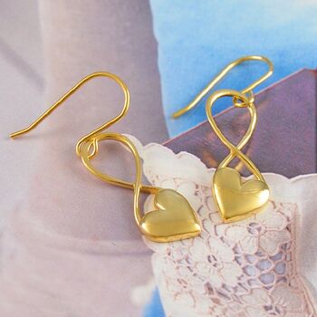 Sterling Silver Puffed Heart Infinity Drop Earrings, 3 of 5
