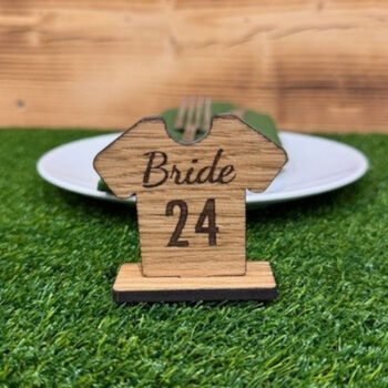 Oak Veneer Football Shirt Place Name Setting Weddings Event, 4 of 5
