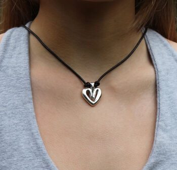 Silver heart pendant on leather, 3 of 6