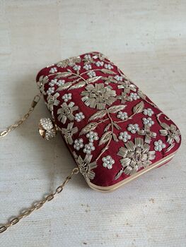 Maroon Handcrafted Rectangular Clutch Bag, 6 of 9