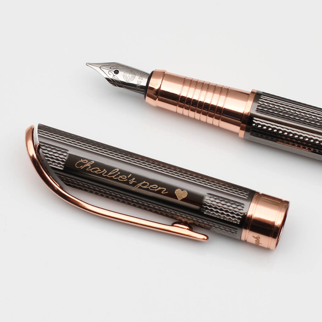 Personalised Gunmetal And Rose Gold Plated Fountain Pen, 1 of 5