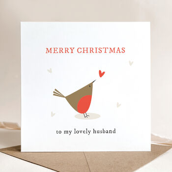 Christmas Card For Husband: Robin With Red Heart Design, 2 of 5