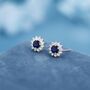 Sapphire Cz Flower Stud Earrings In Sterling Silver, thumbnail 4 of 12