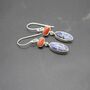 Red Coral, Blue Sapphire Earrings, thumbnail 2 of 6