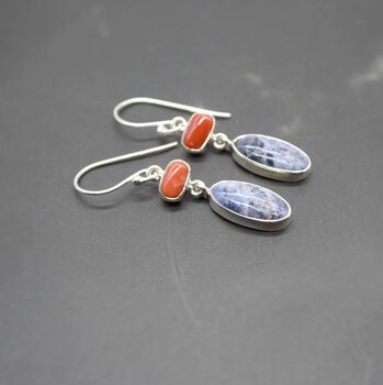 Red Coral, Blue Sapphire Earrings, 2 of 6