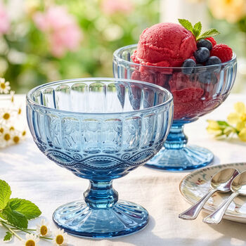 Set Of Four Blue Aurielle Glass Footed Dessert Bowls, 3 of 3