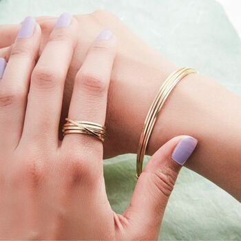 Gold Square Wire Overlapping Ring, 2 of 5