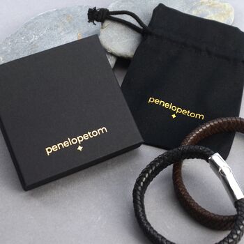 Men's Personalised Leather Plait Message Bracelet, 7 of 8