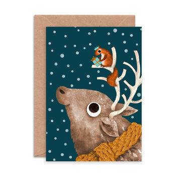 Reindeer And Squirrel Illustrated Christmas Card, 2 of 2