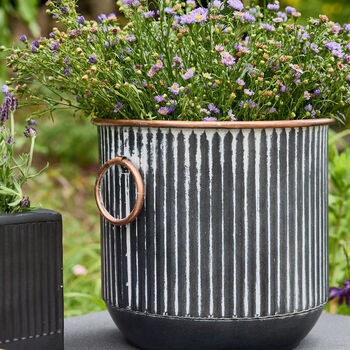 Tambara Set Of Three Black And Copper Ribbed Planters, 3 of 4