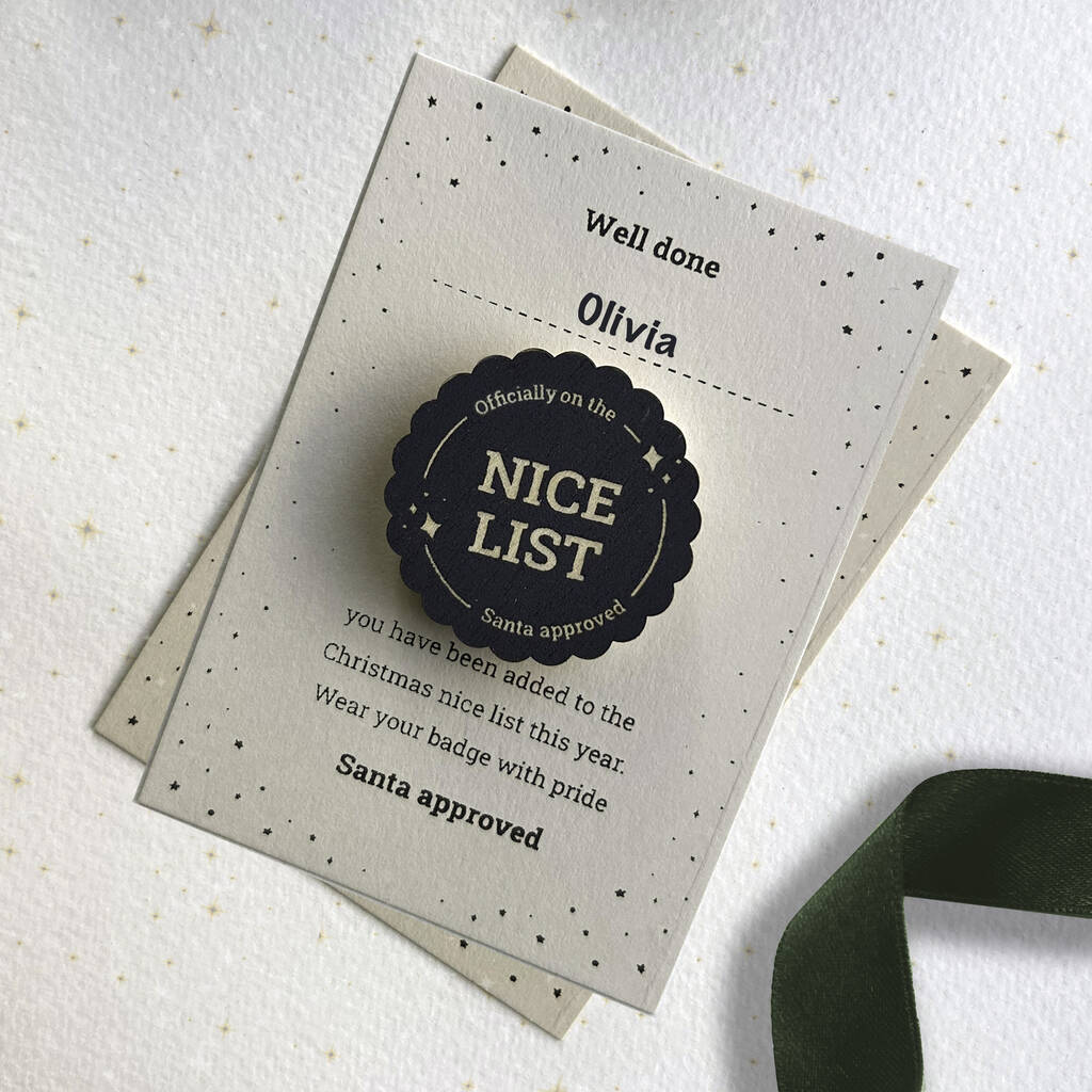 Nice List Christmas Pin Badge, 1 of 2