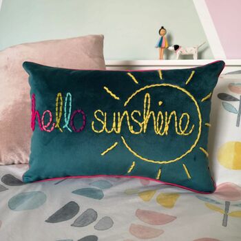 Hello Sunshine Embroidered Velvet Cushion, 4 of 5