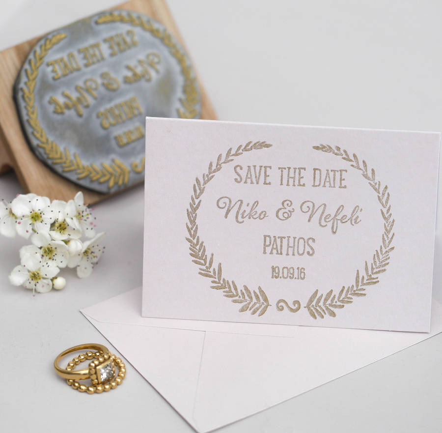 Grecian Wedding Save The Date Wreath Stamp, 1 of 7
