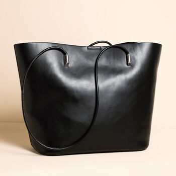 Black Vegan Leather Over Shoulder Tote Bag And Pouch, 2 of 4