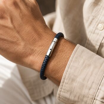 Men's Leather Plait Bracelet With Easy Clasp, 4 of 8