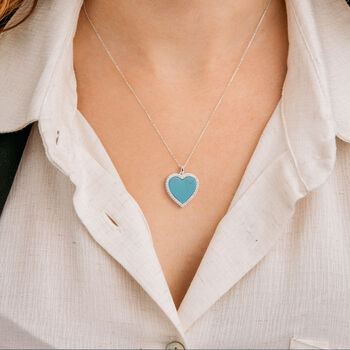 Twinkling Sterling Silver Turquoise Heart Necklace, 3 of 11