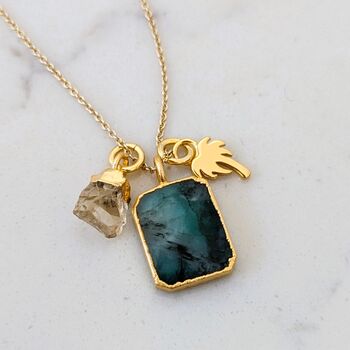 'The Trio' Emerald Gold Plated Necklace, 4 of 11