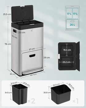 Three Compartment Kitchen Bin Carbon Filter Wide Pedal, 9 of 10