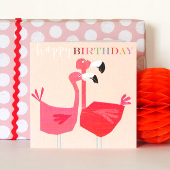 Happy Birthday Frilly Flamingos Greetings Card, 3 of 5