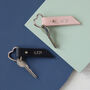 Couples Pair Of Personalised Leather Heart Keyrings, thumbnail 5 of 12