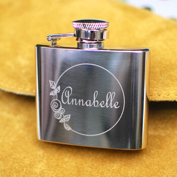 Personalised Floral Garland Mini Hip Flask, 2 of 5