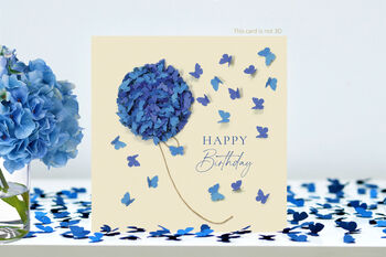 Cousin Butterfly And Blue Hydrangea Birthday Card, 6 of 12
