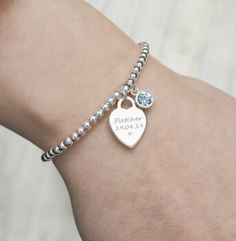 Sterling Silver Clasp Bracelet Personalised Mini Heart And Birthstone, 5 of 12