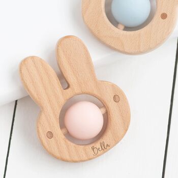 Bambino Eco Friendly Wooden Pink Rabbit Baby Teething Toy, 2 of 3
