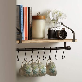 Wall Mounted Kitchen Shelf With Eight Hooks, 5 of 7