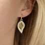 Gold Colour Crystal Encrusted Small Leaf Drop Earrings, thumbnail 1 of 3