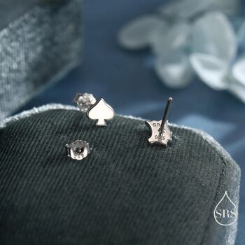 Mismatched Card Suit Spade With King Stud Earrings In Sterling Silver, 2 of 12