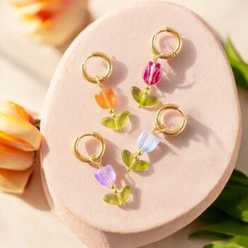 Glass Tulip Huggie Hoop Earrings, 3 of 7