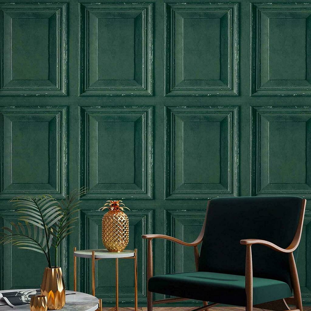 Teal Green Wood Panel Effect Distressed Wallpaper By Jacob Noah