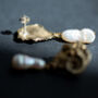 Fossils Earrings In Brass With Baroque Pearls, thumbnail 4 of 5