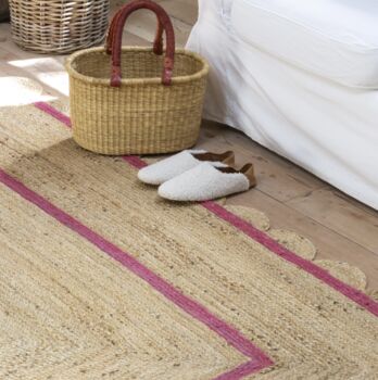 Scallop Edged Jute Rug With Pink Stripe, 3 of 4