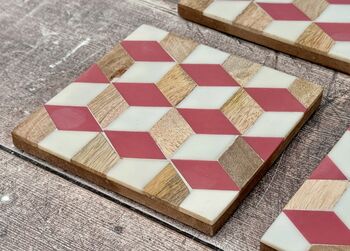 Set Of Four Pink Patterned Coasters, 2 of 3