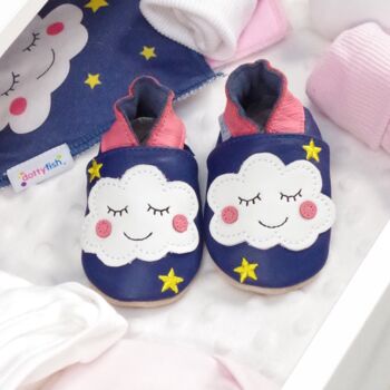 Dotty Fish Dreamy Cloud Baby Gift Set With Barefoot Shoes And Cotton Bibs, 2 of 11