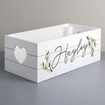 Personalised Botanical White Wooden Storage Crate, 4 of 4