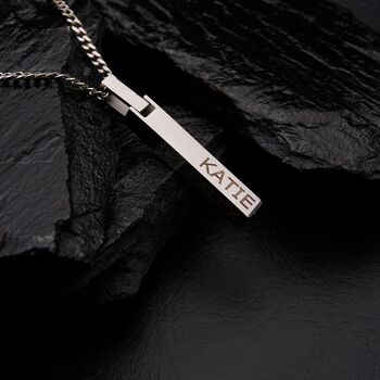 Silver Personalised 3D Bar Pendant Necklace, 9 of 12