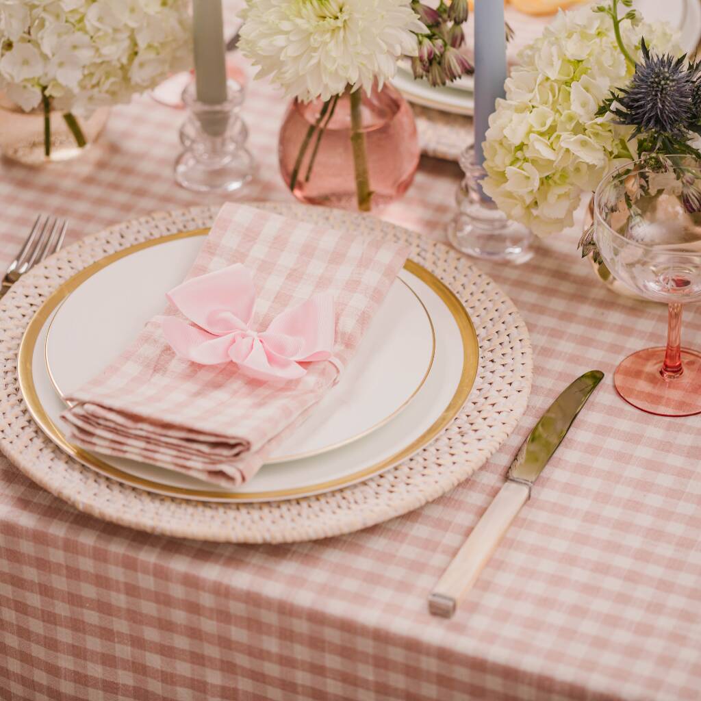 Pink Gingham Tablecloth By Truffle Tablescapes