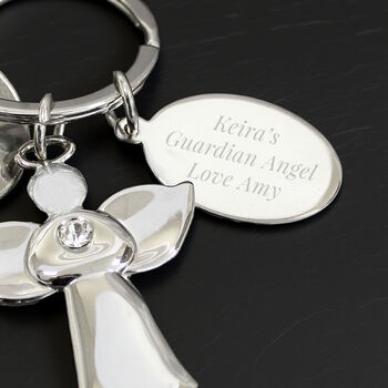 Personalised Silver Plated Guardian Angel Keyring, 5 of 7
