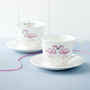 Flamingo And Message Bone China Cup And Saucer, thumbnail 1 of 4