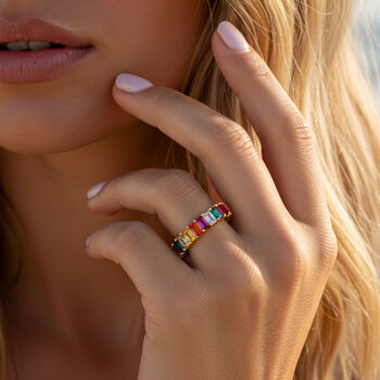 Women's Rainbow Ring With Colourful Baguette Stones In 18k Gold, 4 of 4