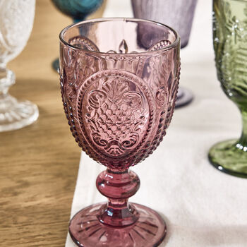 Set Of Four Vintage Embossed Coloured Wine Glasses, 4 of 9