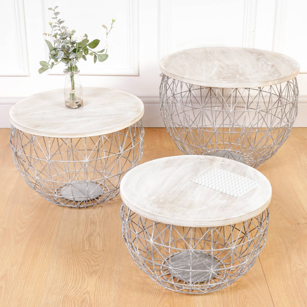 set of three industrial nesting storage tables by dibor