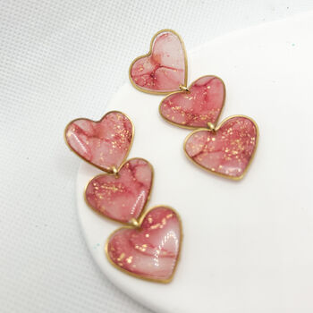 Pink Marbled Heart Statement Stud Earrings, Valentines, 5 of 11
