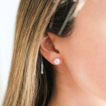 Seville Pink Freshwater Pearl Silver Stud Earrings, 4 of 6